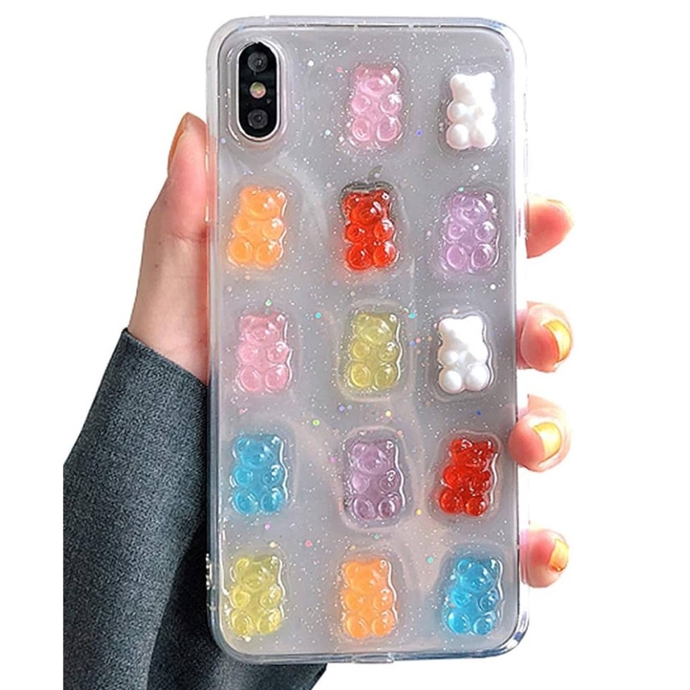 Clear Glitter Multi Colored Gummie Bear iPhone Case 15 Max Pro
